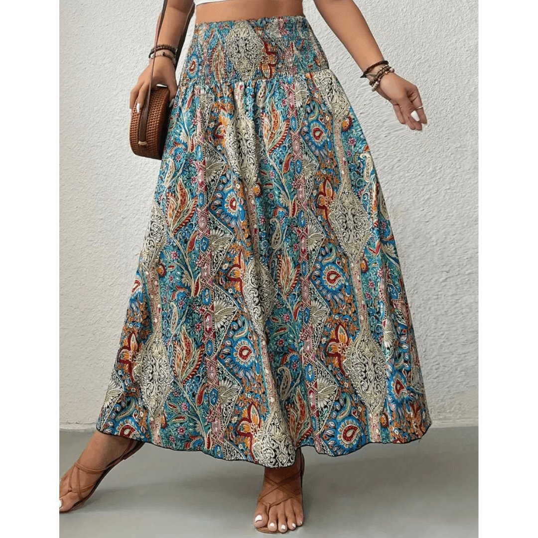 Damska Maxi Spódnica Boho w Wzory z Wysokim Stanem, Letni Styl