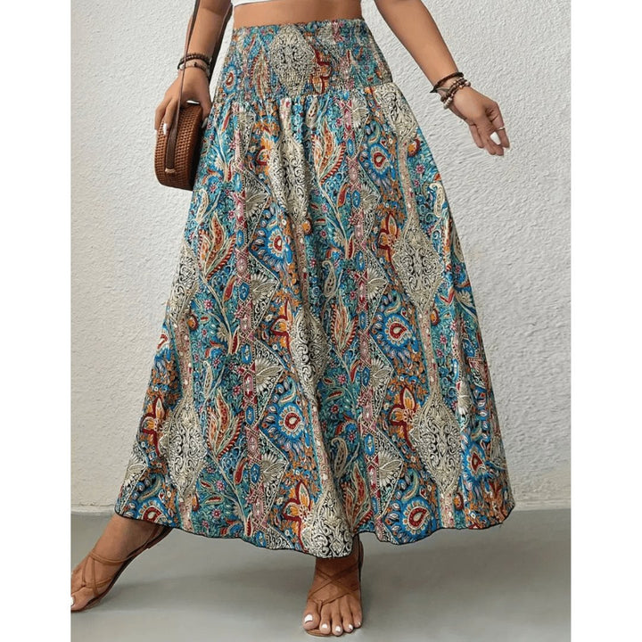 Damska Maxi Spódnica Boho w Wzory z Wysokim Stanem, Letni Styl
