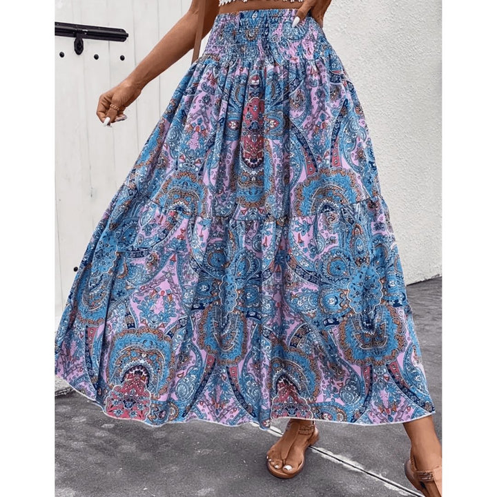 Damska Maxi Spódnica Boho w Wzory z Wysokim Stanem, Letni Styl
