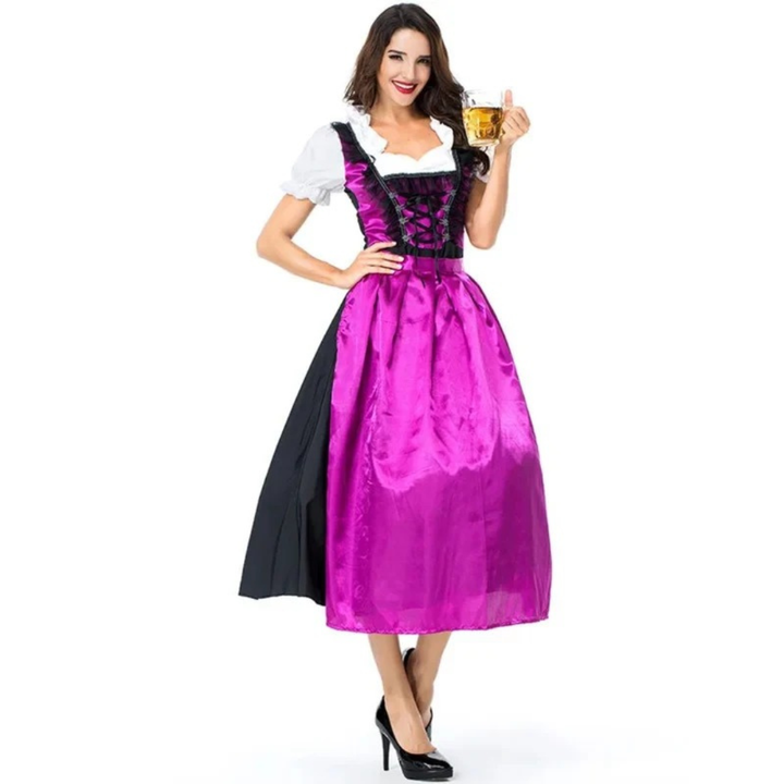 Sukienka Midi Dirndl z Koronkowym Sznurowaniem – Tradycyjny Styl Oktoberfest z Fartuszkiem