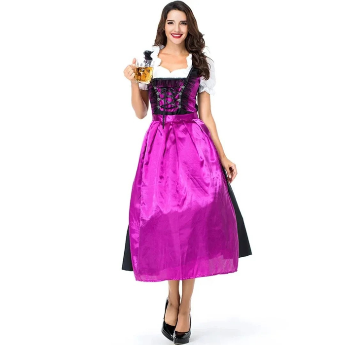 Sukienka Midi Dirndl z Koronkowym Sznurowaniem – Tradycyjny Styl Oktoberfest z Fartuszkiem