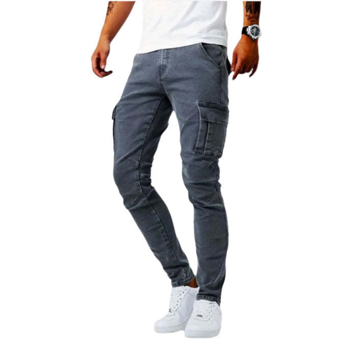 Męskie Spodnie Cargo Slim Fit z Kieszeniami Bocznymi