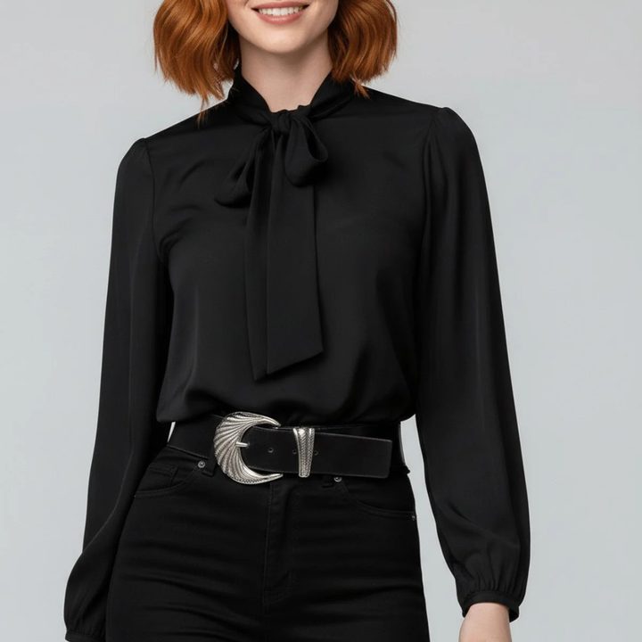 Bluzka z kokardą dla kobiet – Swobodny styl z długim rękawem do biura i na smart casual