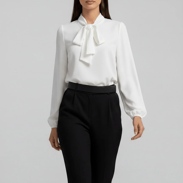 Bluzka z kokardą dla kobiet – Swobodny styl z długim rękawem do biura i na smart casual