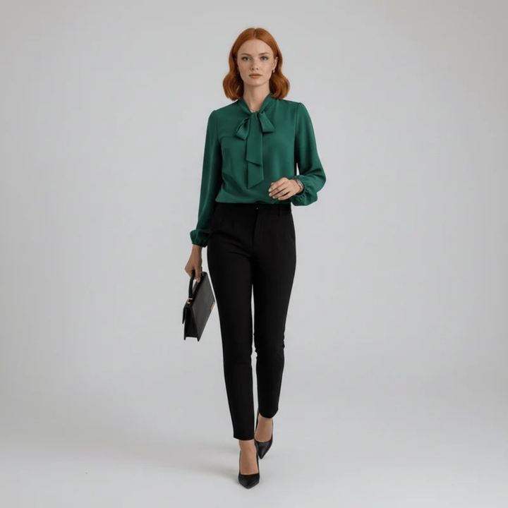 Bluzka z kokardą dla kobiet – Swobodny styl z długim rękawem do biura i na smart casual