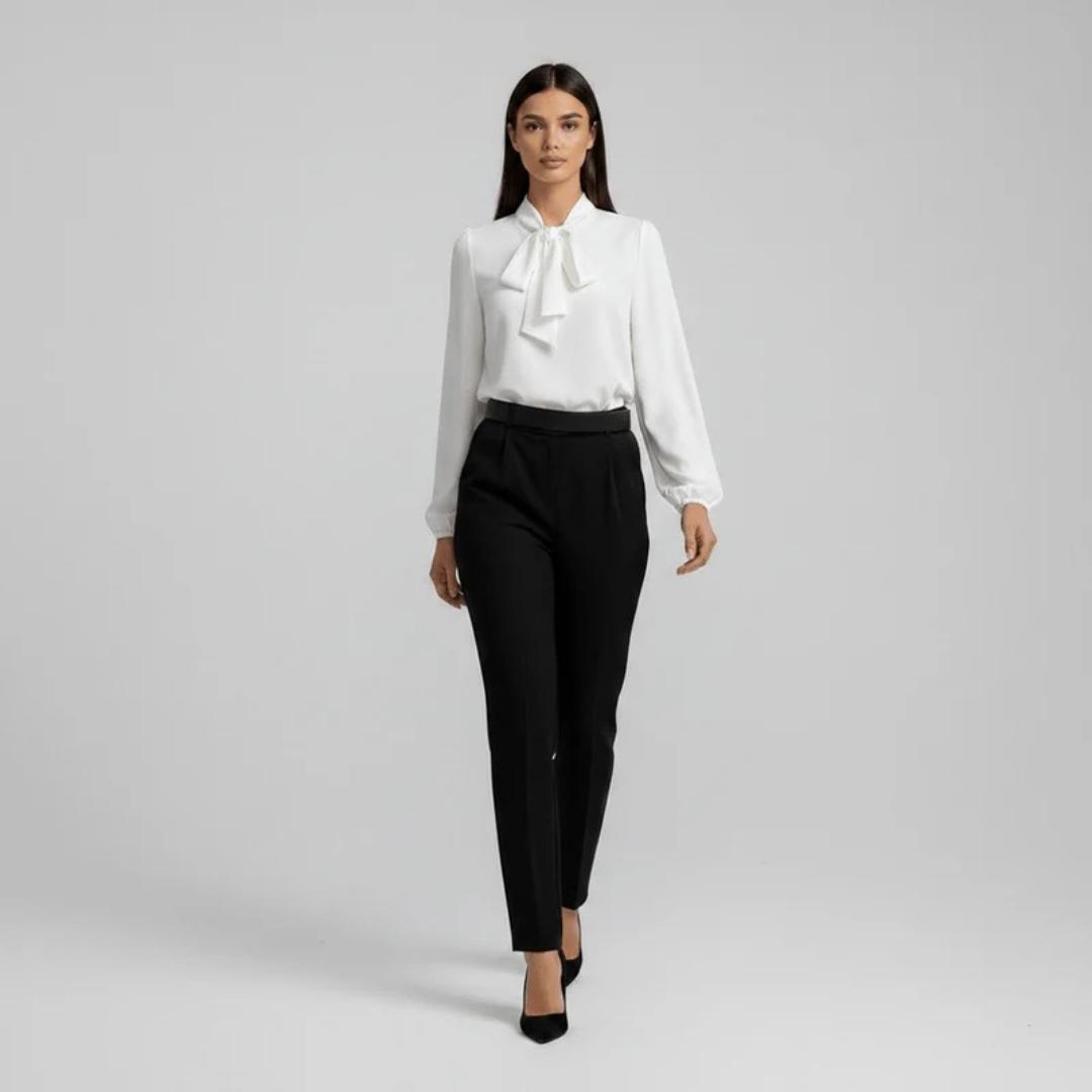 Bluzka z kokardą dla kobiet – Swobodny styl z długim rękawem do biura i na smart casual