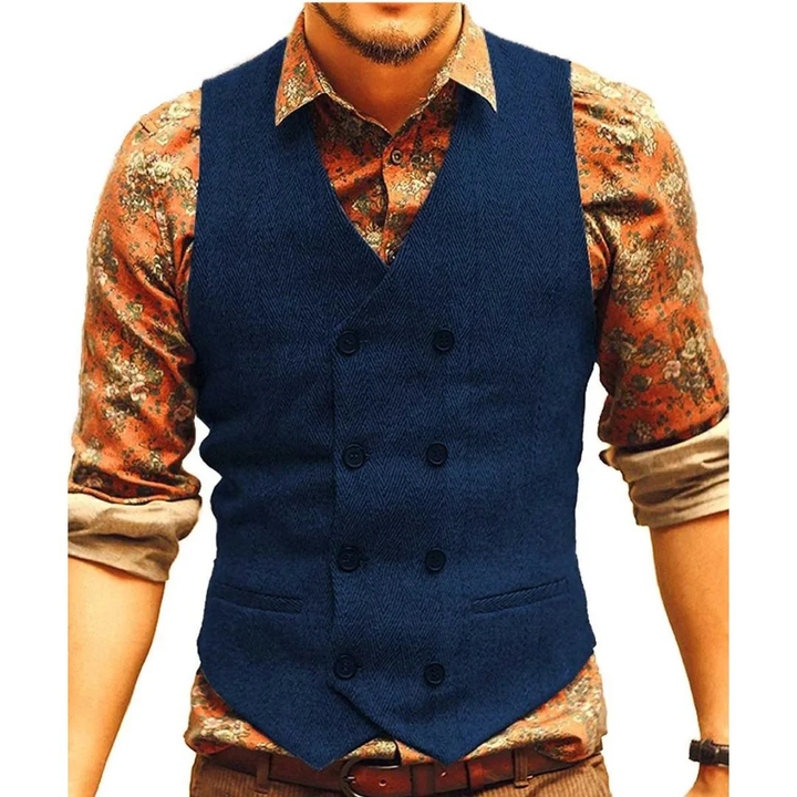 Męska Kamizelka Vintage z Podwójnym Zapięciem – Teksturowana Warstwa Dziedzictwa na Festiwale i Smart Casual