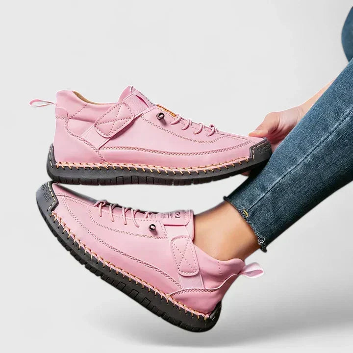 Damskie sneakersy skórzane z rzepem i sznurówkami