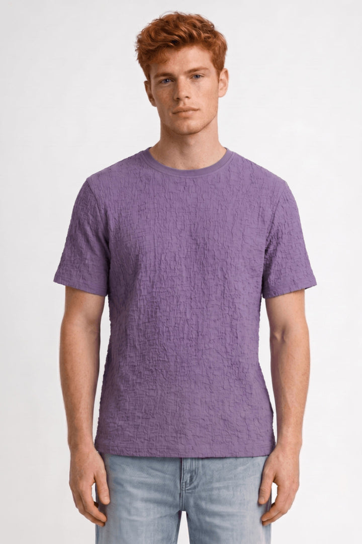 Męska koszulka T-shirt z teksturą crinkle, luźny krój z okrągłym dekoltem