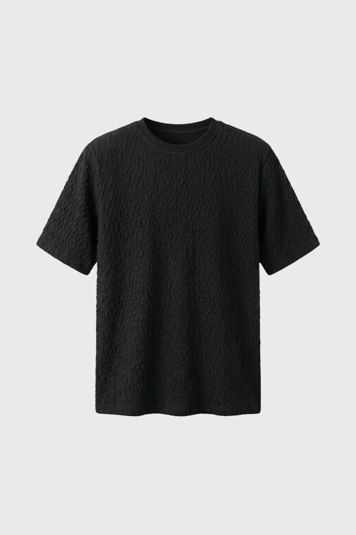 Męska koszulka T-shirt z teksturą crinkle, luźny krój z okrągłym dekoltem
