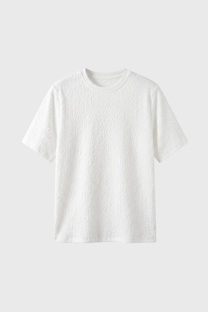 Męska koszulka T-shirt z teksturą crinkle, luźny krój z okrągłym dekoltem