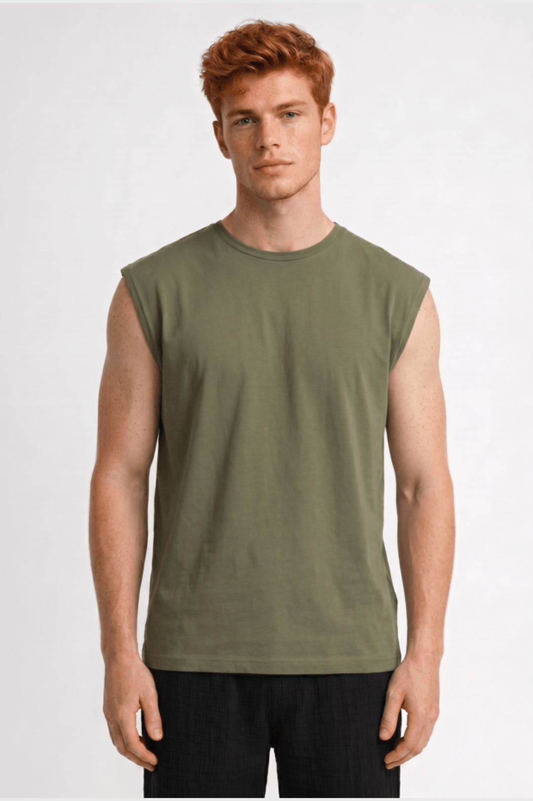 Męska bezrękawnikowa koszulka typu T-shirt z okrągłym dekoltem, casualowa