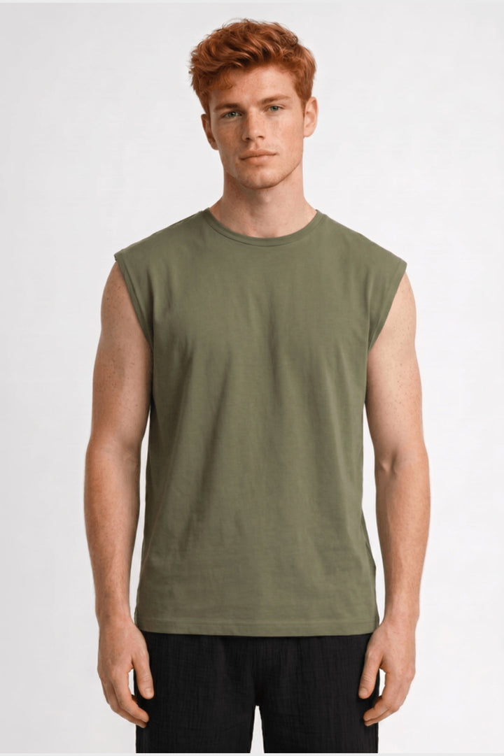 Męska bezrękawnikowa koszulka typu T-shirt z okrągłym dekoltem, casualowa