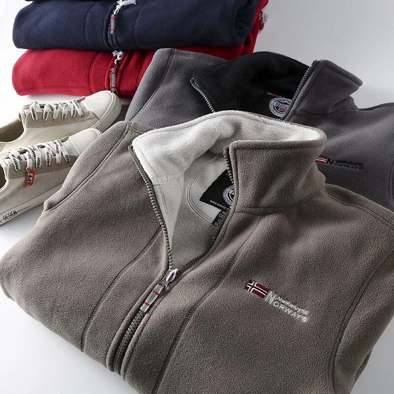 Męska Zimowa Kurtka Fleece – Pełny Zamek, Wysoki Kołnierz na Zimę