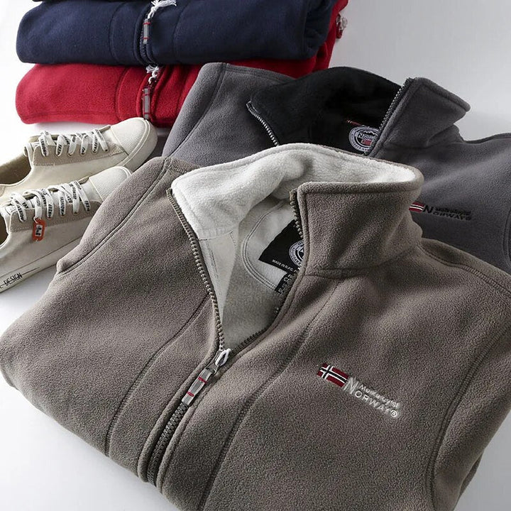 Męska Zimowa Kurtka Fleece – Pełny Zamek, Wysoki Kołnierz na Zimę