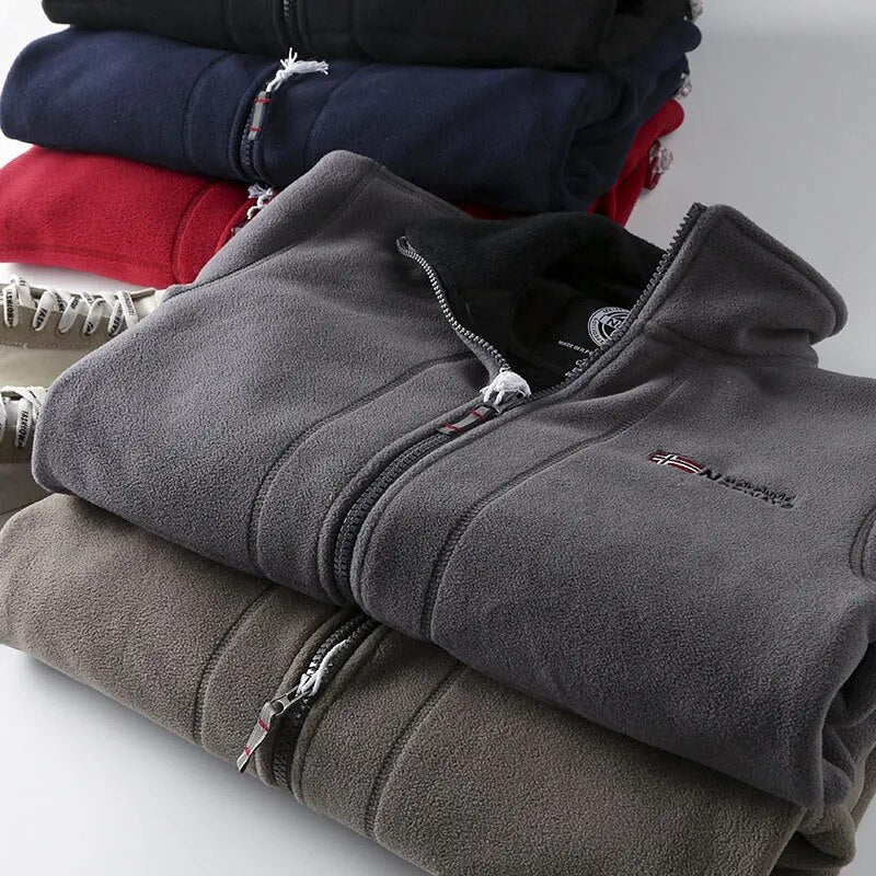 Męska Zimowa Kurtka Fleece – Pełny Zamek, Wysoki Kołnierz na Zimę