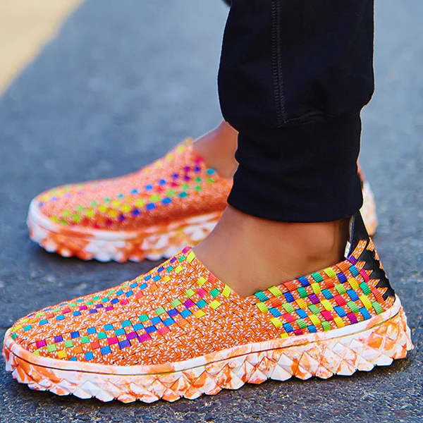 Damskie Tkane Sneakersy Slip-On z Podwójną Pianką Memory