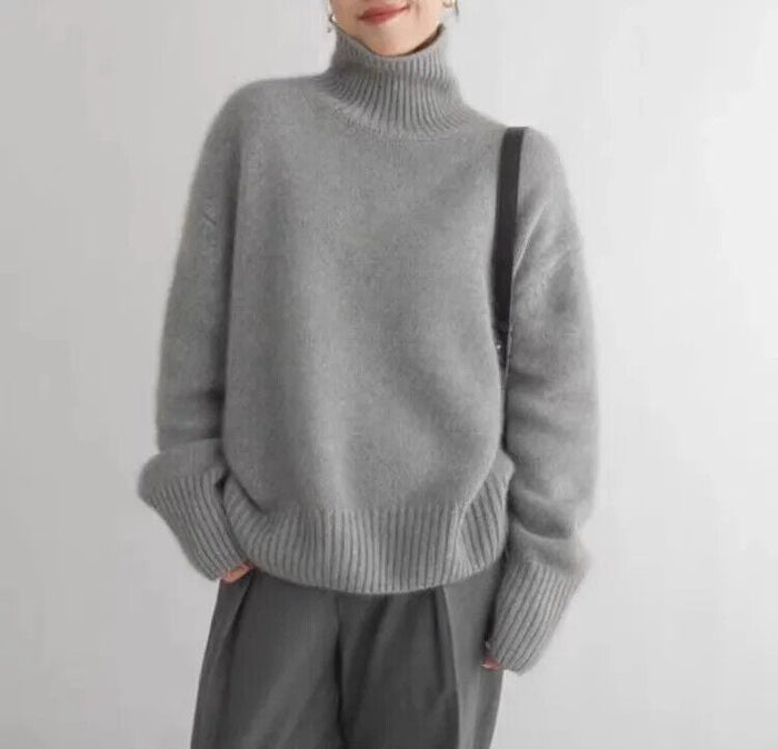 Damski sweter z kaszmiru, golf, miękki splot, luźny krój