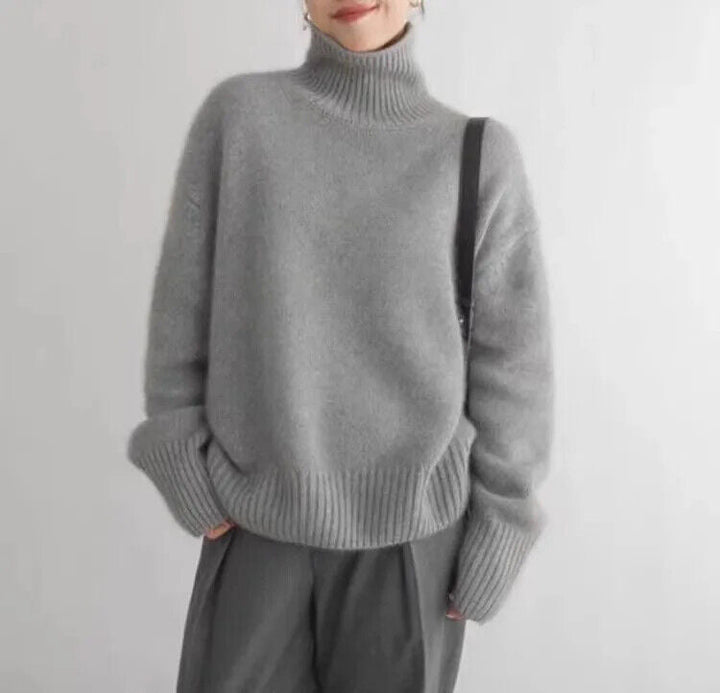 Damski sweter z kaszmiru, golf, miękki splot, luźny krój