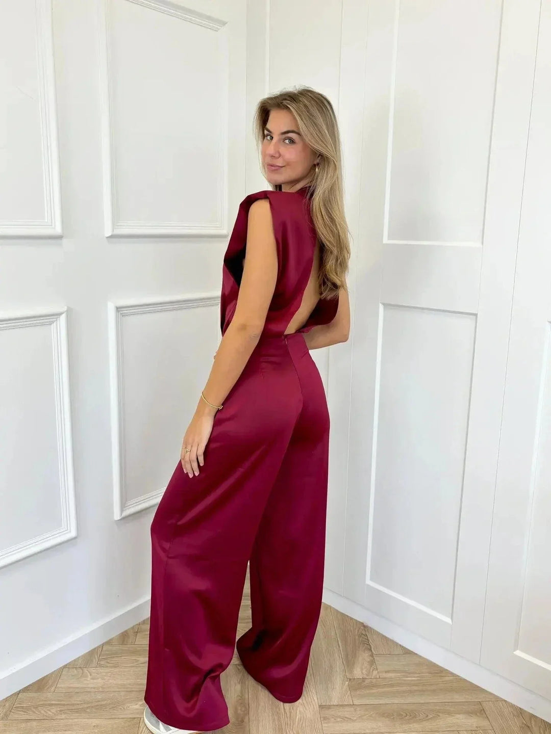 Elegancki Damski Kombinezon z Szerokimi Nogawkami, Bez Rękawów, Wysoki Dekolt, Luźny, Wieczorowy, Casualowy, Chic