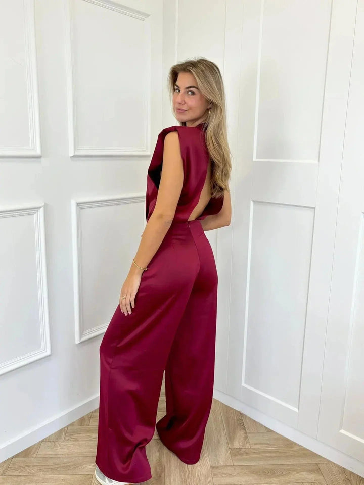 Elegancki Damski Kombinezon z Szerokimi Nogawkami, Bez Rękawów, Wysoki Dekolt, Luźny, Wieczorowy, Casualowy, Chic