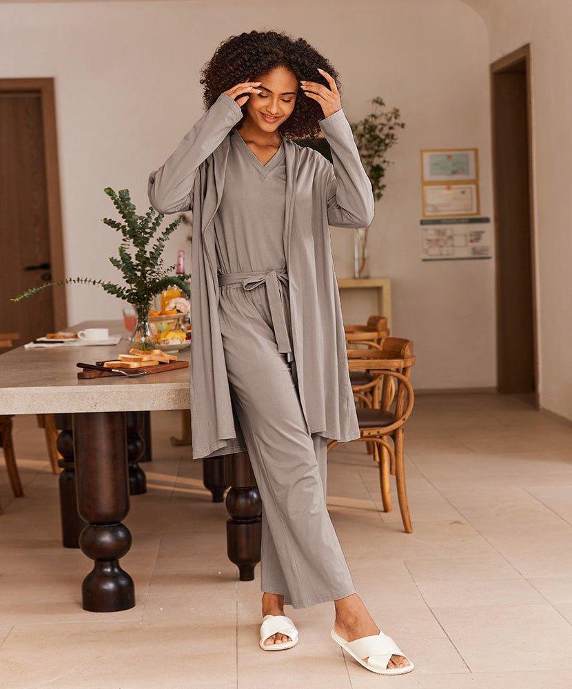 Kobiecy Trójczęściowy Zestaw Lounge z Długim Szlafrokiem