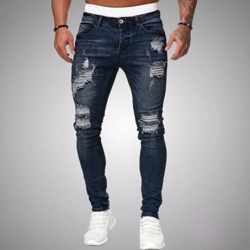 Męskie Spodnie Dżinsowe Stretch z Przetarciami – Slim Fit Wygodne Stylowe Trwałe Codzienne Dżinsy