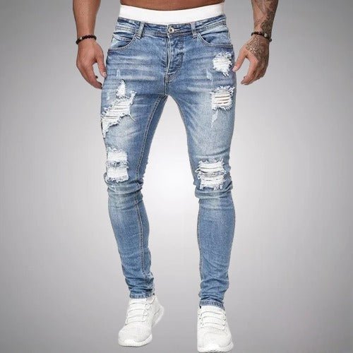 Męskie Spodnie Dżinsowe Stretch z Przetarciami – Slim Fit Wygodne Stylowe Trwałe Codzienne Dżinsy