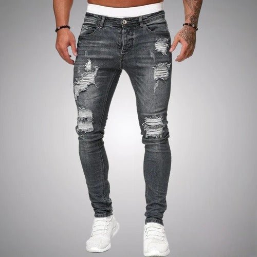 Męskie Spodnie Dżinsowe Stretch z Przetarciami – Slim Fit Wygodne Stylowe Trwałe Codzienne Dżinsy