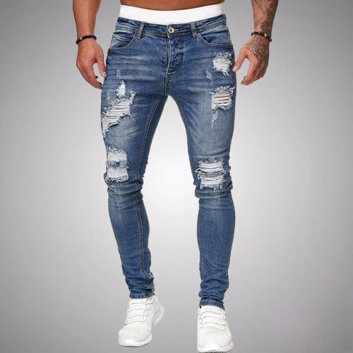 Męskie Spodnie Dżinsowe Stretch z Przetarciami – Slim Fit Wygodne Stylowe Trwałe Codzienne Dżinsy