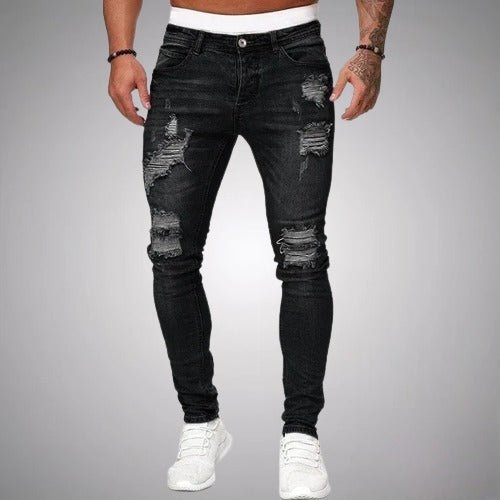 Męskie Spodnie Dżinsowe Stretch z Przetarciami – Slim Fit Wygodne Stylowe Trwałe Codzienne Dżinsy