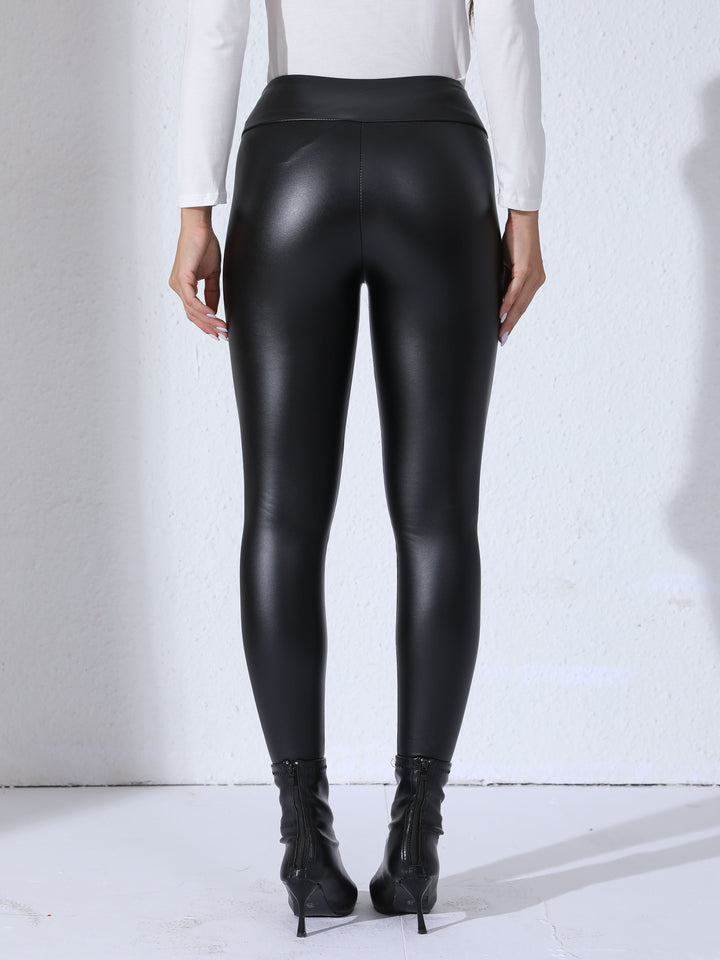 Damskie legginsy z PU skórą, wysoki stan, elastyczne, dopasowane, stylowe codzienne spodnie