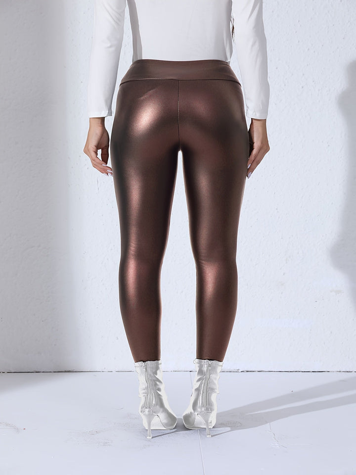 Damskie legginsy z PU skórą, wysoki stan, elastyczne, dopasowane, stylowe codzienne spodnie