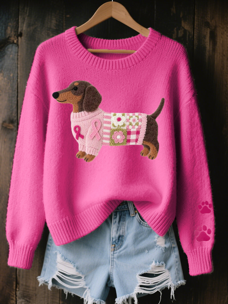 Damski sweter z dzianiny z motywem psa w luźnym kroju