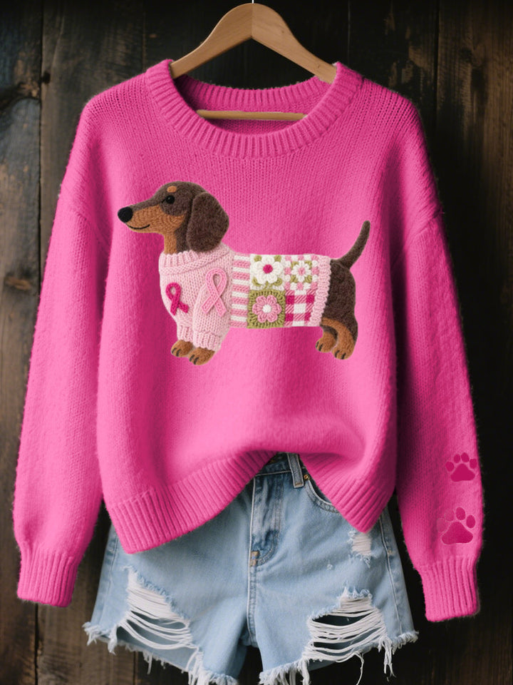 Damski sweter z dzianiny z motywem psa w luźnym kroju