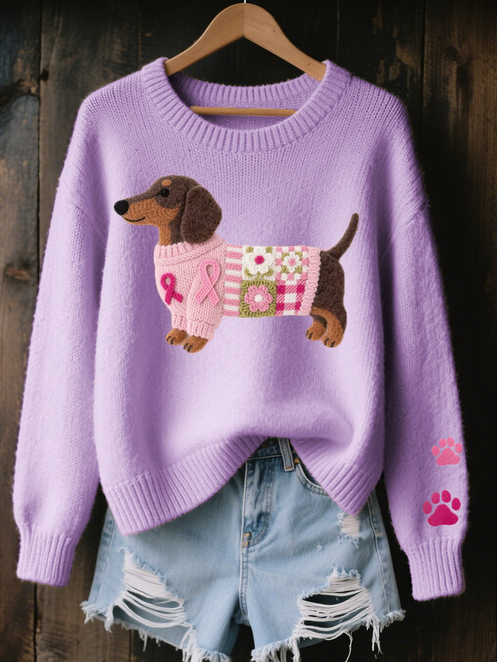 Damski sweter z dzianiny z motywem psa w luźnym kroju