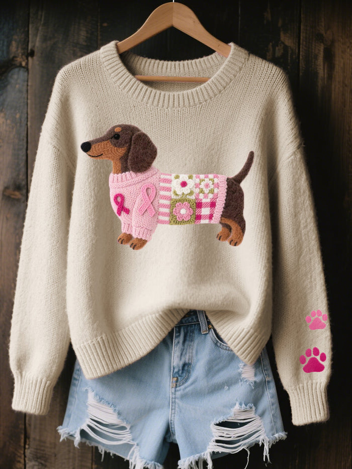 Damski sweter z dzianiny z motywem psa w luźnym kroju