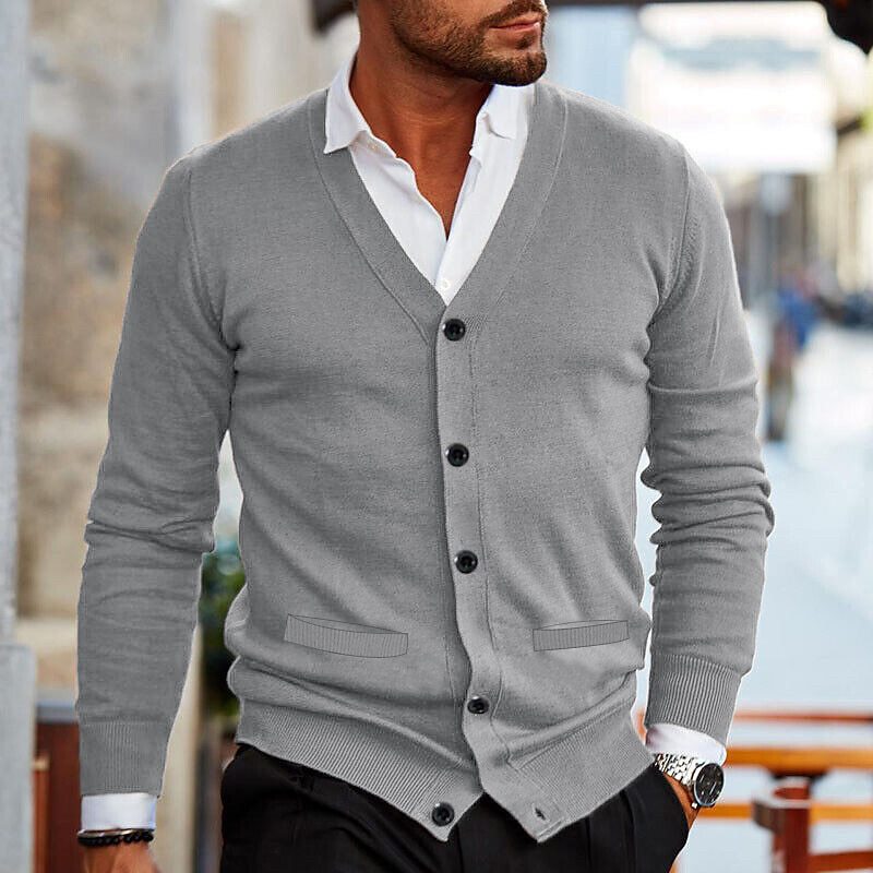Męski Casual Kardigan V Neck Z Zapięciem Komfortowy Miękki Dzianinowy Elegancki Casual Na Co Dzień