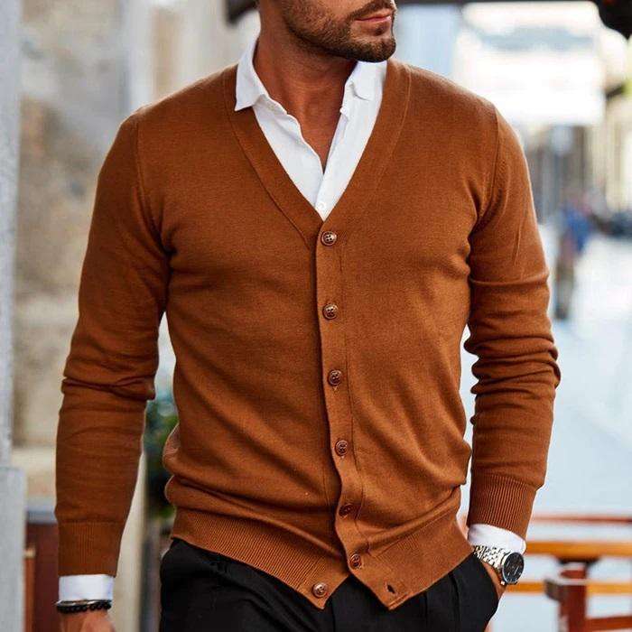 Męski Casual Kardigan V Neck Z Zapięciem Komfortowy Miękki Dzianinowy Elegancki Casual Na Co Dzień