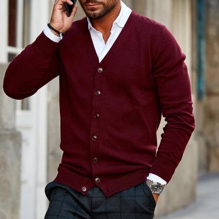 Męski Casual Kardigan V Neck Z Zapięciem Komfortowy Miękki Dzianinowy Elegancki Casual Na Co Dzień