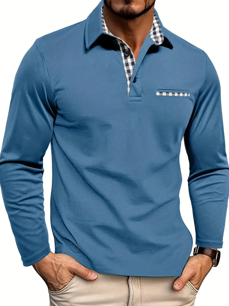 Męska koszulka polo z długim rękawem Wygodna mieszanka bawełny Smart Casual Codzienna Wszechstronna Klasyczna Góra