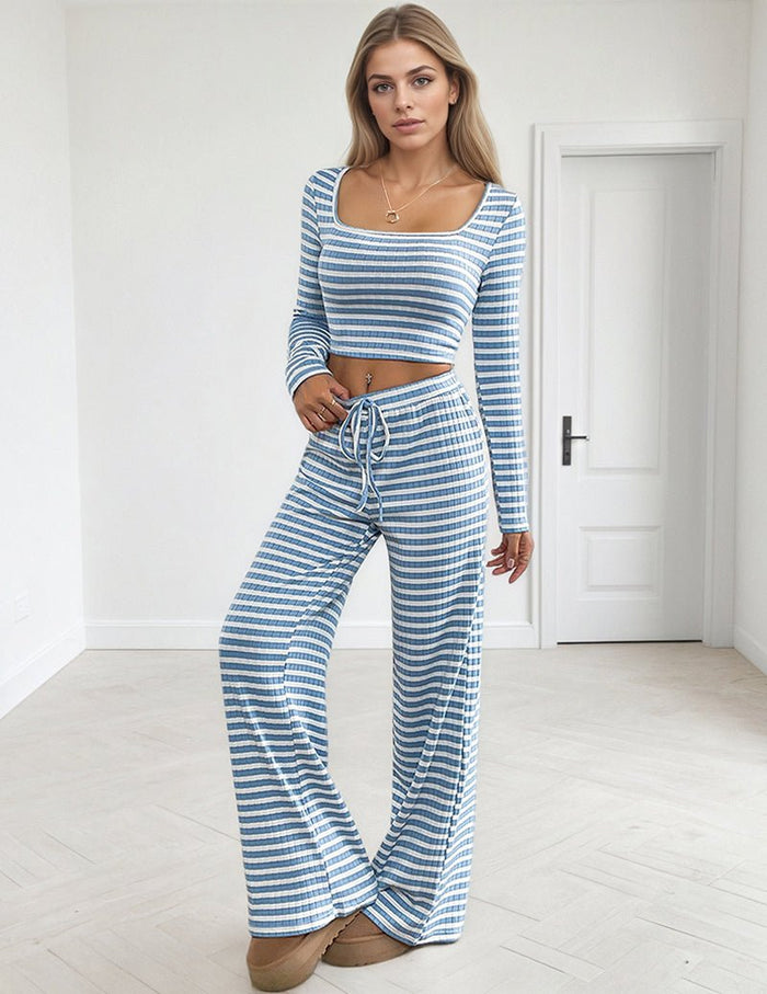 Kobiece Wydrukowane Długie Rękawy Crop Top Zestaw Lounge