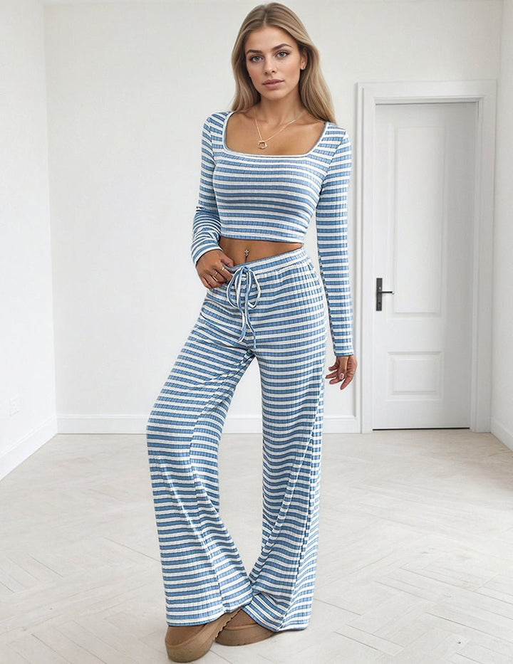 Kobiece Wydrukowane Długie Rękawy Crop Top Zestaw Lounge