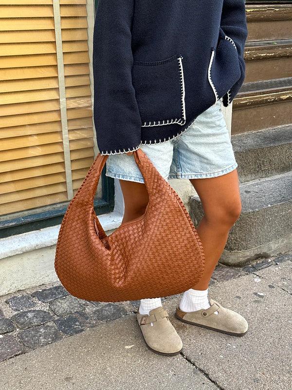 Damska Woven Torba na Ramię z Miękkiej Ekologicznej Skóry w Stylu Slouch