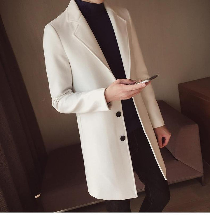 Męski Długi Płaszcz Wełniany – Elegancki Slim Fit Klasyczna Smart Formalna Odzież Wierzchnia