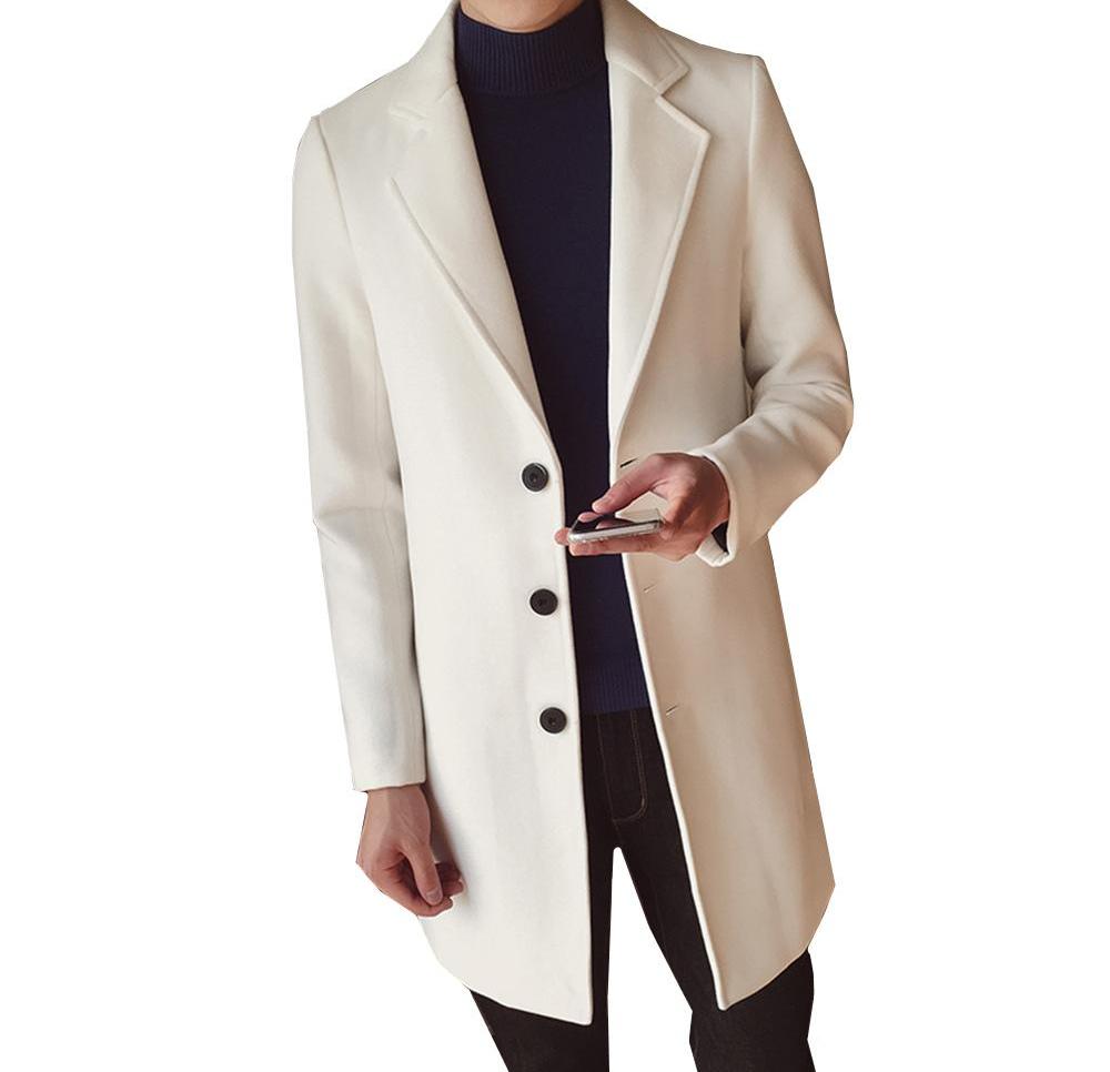 Męski Długi Płaszcz Wełniany – Elegancki Slim Fit Klasyczna Smart Formalna Odzież Wierzchnia