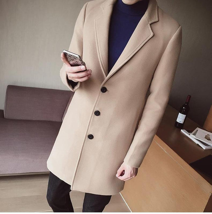 Męski Długi Płaszcz Wełniany – Elegancki Slim Fit Klasyczna Smart Formalna Odzież Wierzchnia