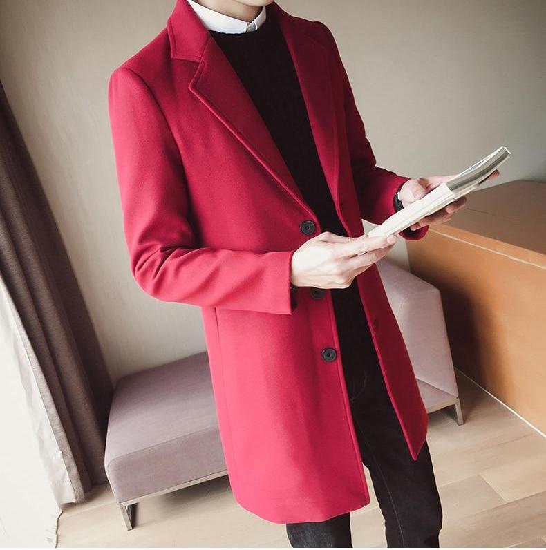 Męski Długi Płaszcz Wełniany – Elegancki Slim Fit Klasyczna Smart Formalna Odzież Wierzchnia