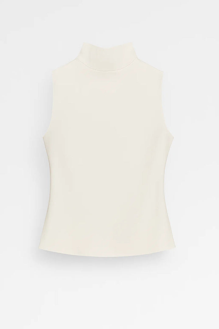 Damska bezrękawnikowa bluzka z wysokim kołnierzem