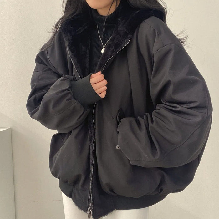 Kobieca Oversized Kurtka Bomber – Kapturowa Warstwa Użyteczna na Casualowe Zimowe Dni